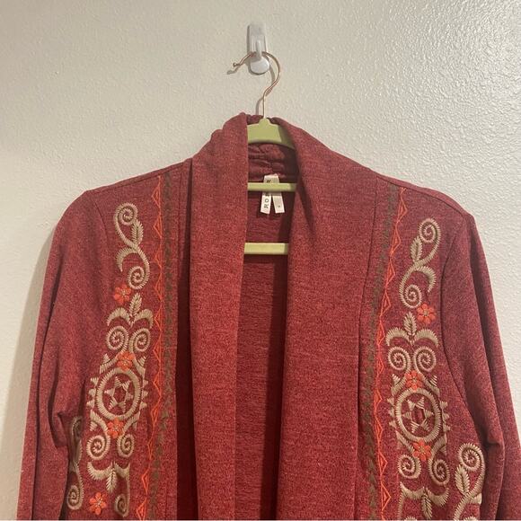 Roper Dust Red Embroidered Open Front Cardigan Sz M - Picture 2 of 10